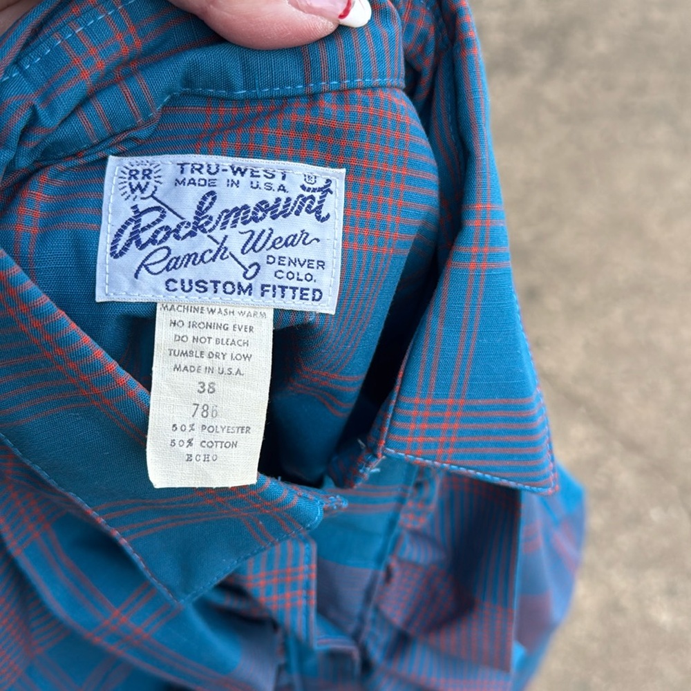 Nos Vintage Rockmount 38 Teal Rust Plaid Pearl Snap Blouse USA made - Picture 2 of 9